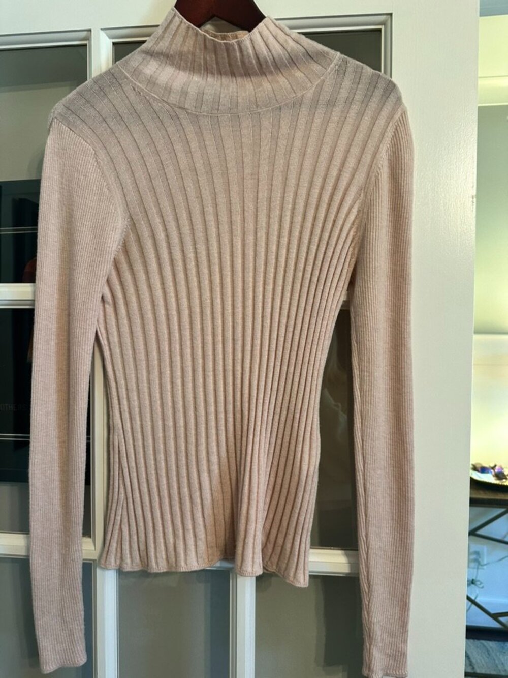 WHBM Pink Ribbed Mock Turtle Neck
